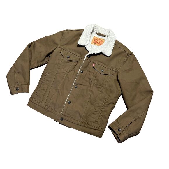 LEVIS Sherpa Brown Denim Trucker Jacket Small - Picture 1 of 9